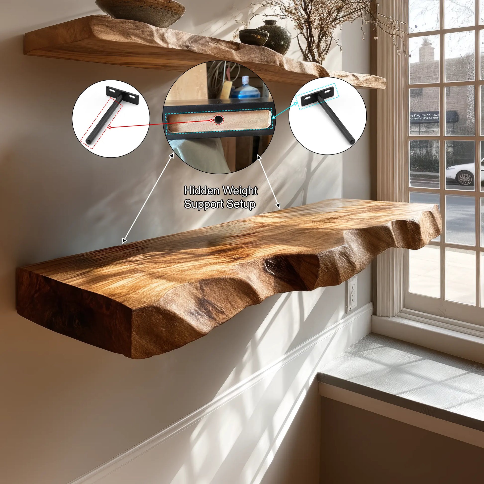 Seravin Live Edge Solid Wood Floating Shelf SPA358348 Lynnsnail