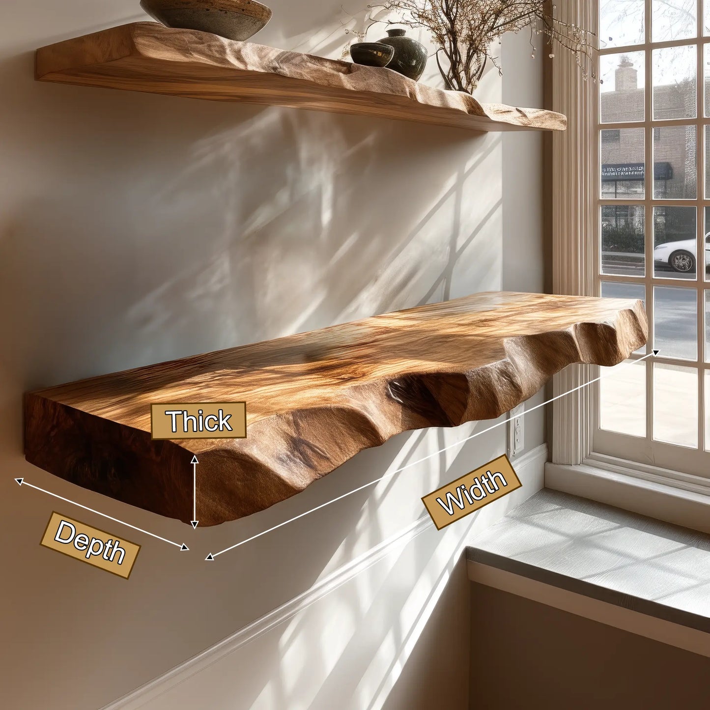 Seravin Live Edge Solid Wood Floating Shelf SPA358348 Lynnsnail