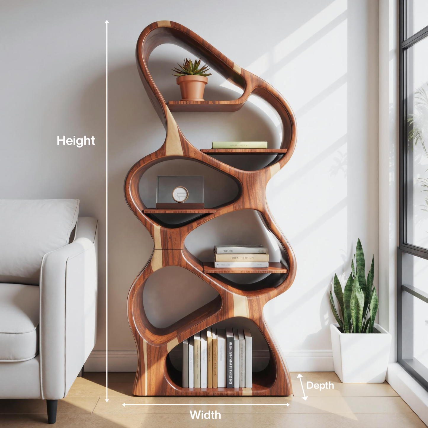 Modern Sculptural Bookshelf With Flowing Shelves For Home Library And Living Room Lynnsnail