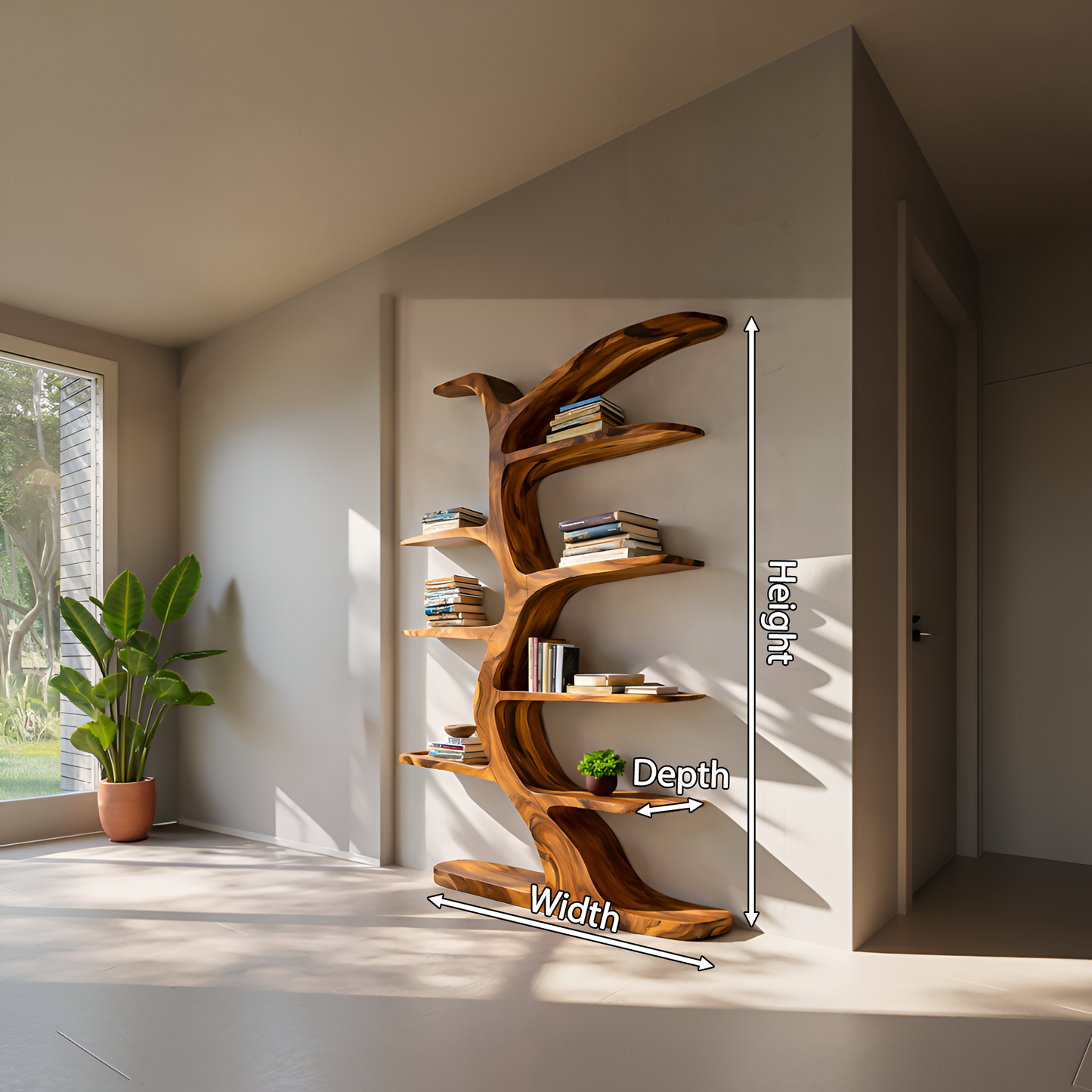 Modern Bookshelf Tree Inspired Curved Design For Living Room Lynnsnail