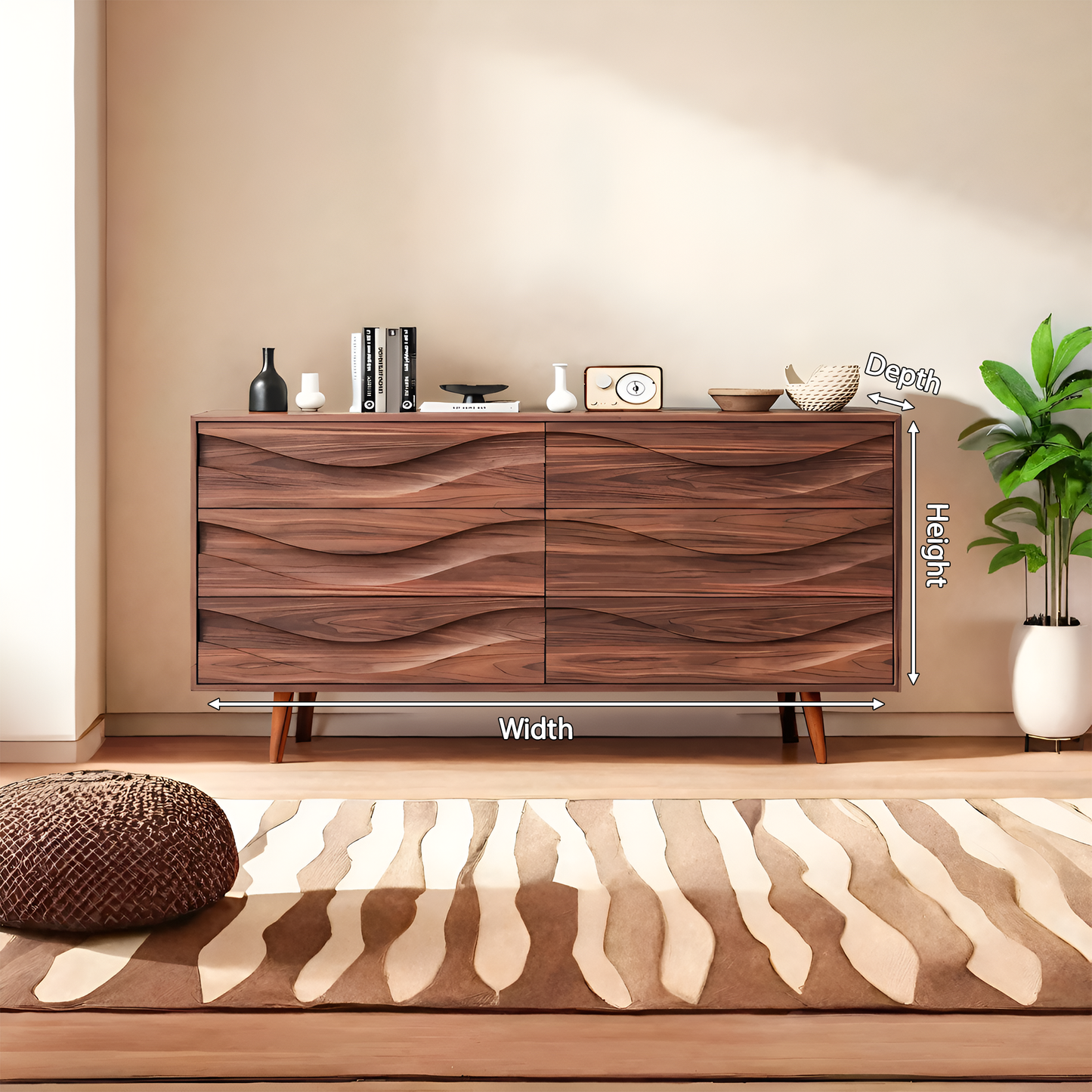 Modern Carved Wave Front Sideboard For Entryway Living Room Lynnsnail