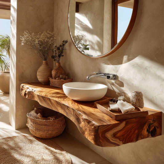 Solvane Live Edge Solid Wood Floating Bathroom Vanity