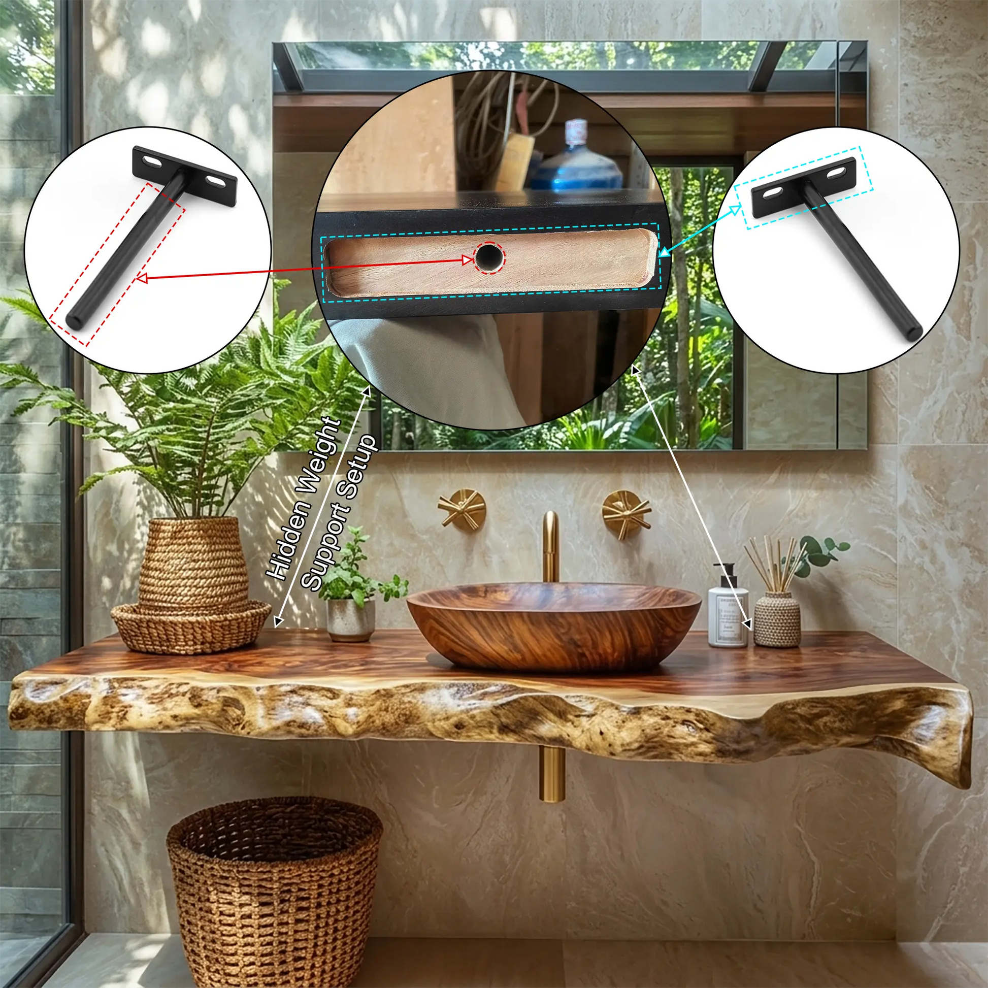 Solvara Live Edge Solid Wood Floating Bathroom Vanity SPA158318 Lynnsnail