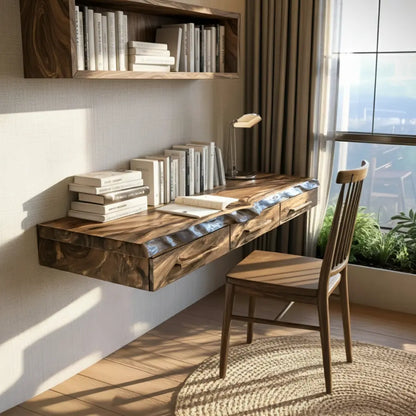Solvaren Live Edge Solid Wood Floating Desk with Drawers Lynnsnail