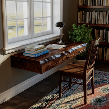 Solvaren Live Edge Solid Wood Floating Desk with Drawers Lynnsnail