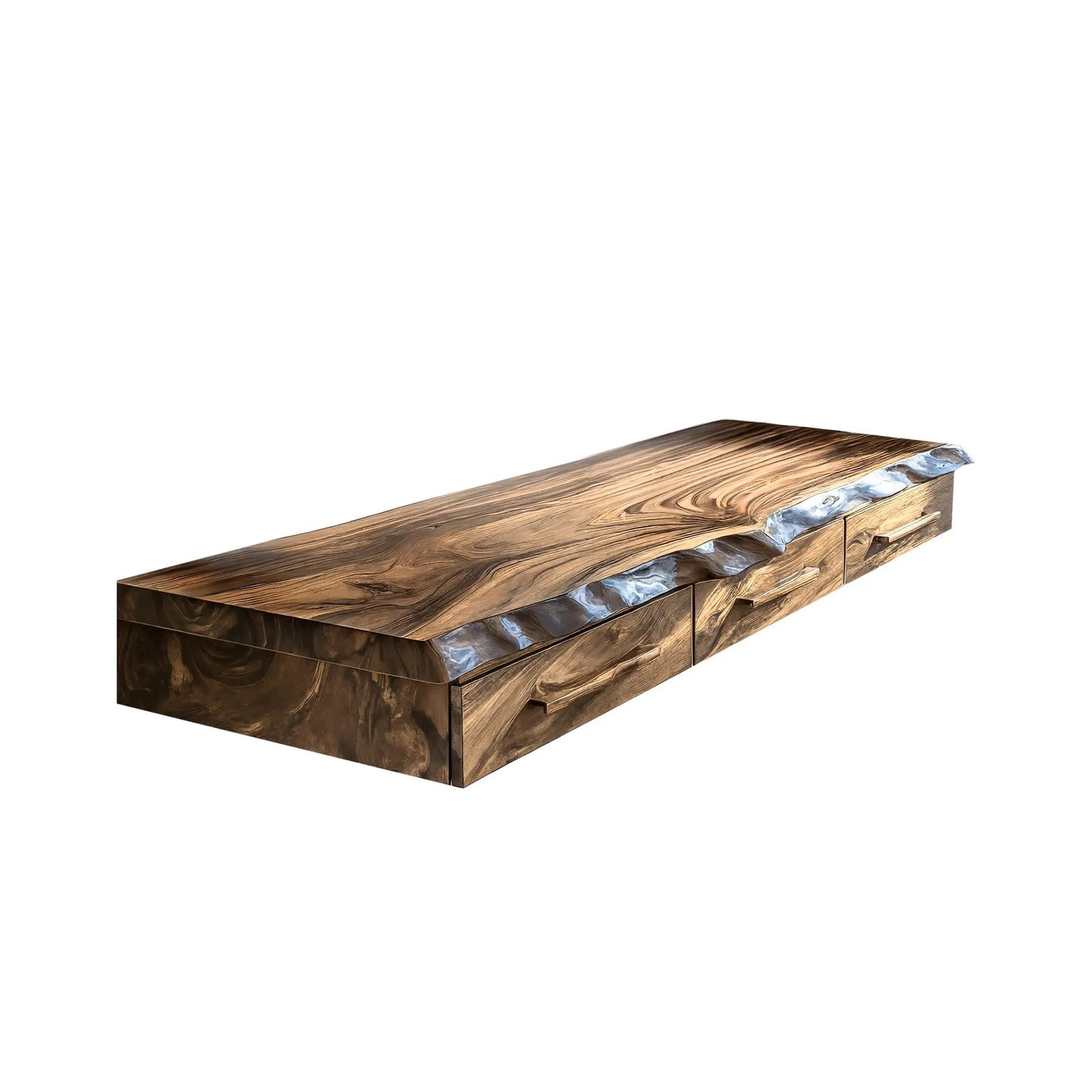 Solvaren Live Edge Solid Wood Floating Desk with Drawers Lynnsnail