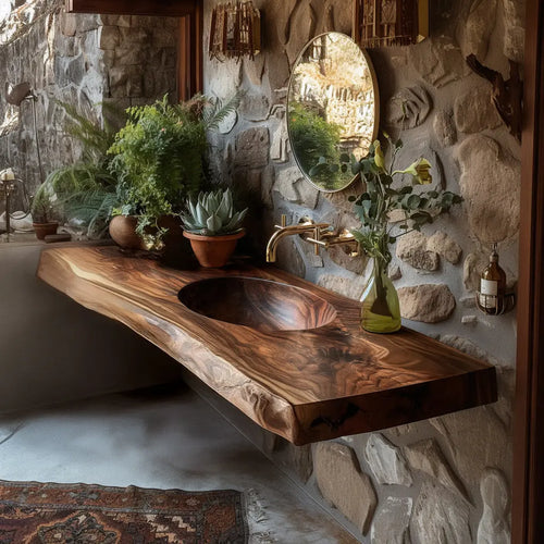 Sylvara Live Edge Solid Wood Floating Bathroom Vanity with Integrated Sink Lynnsnail