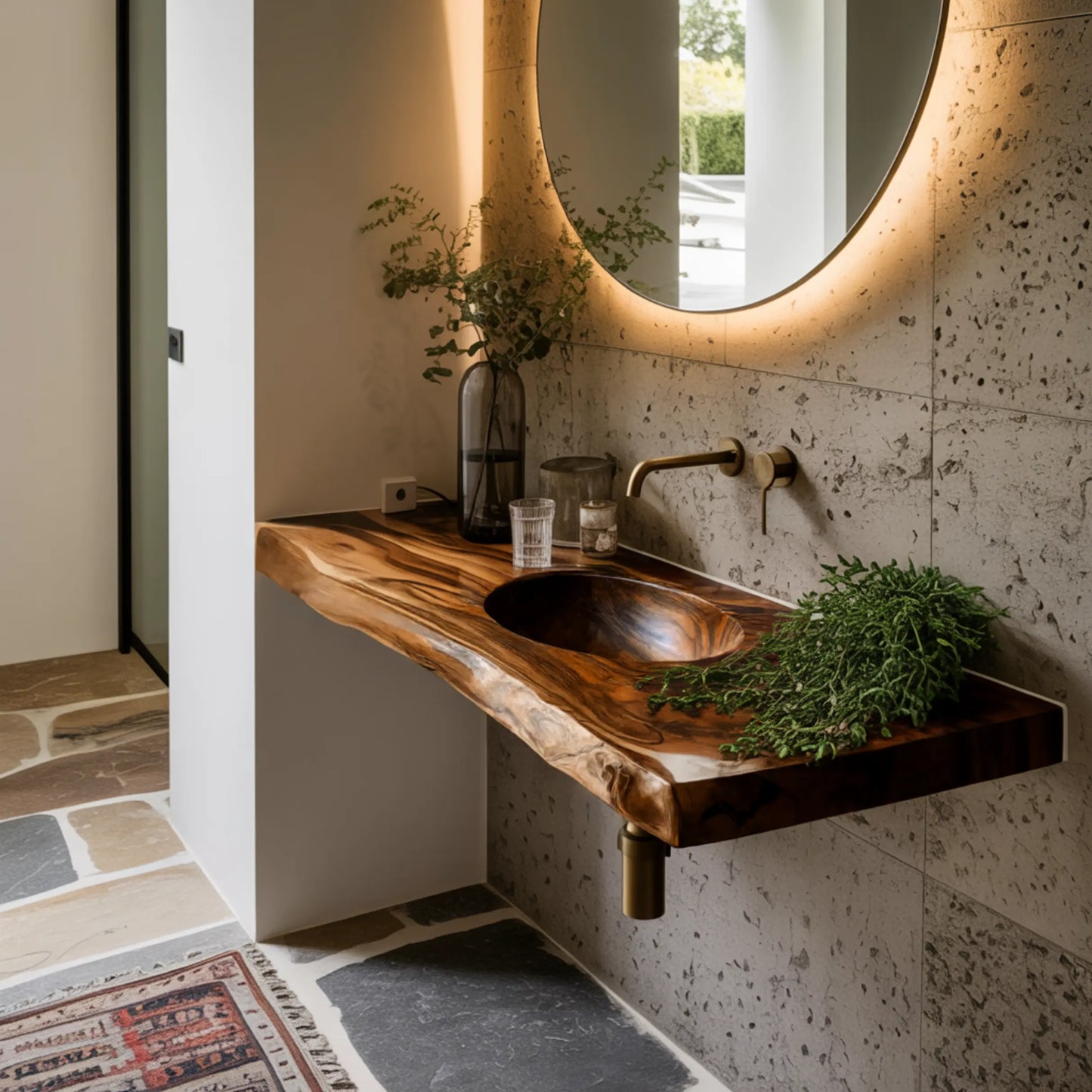 Sylvara Live Edge Solid Wood Floating Bathroom Vanity with Integrated Sink Lynnsnail