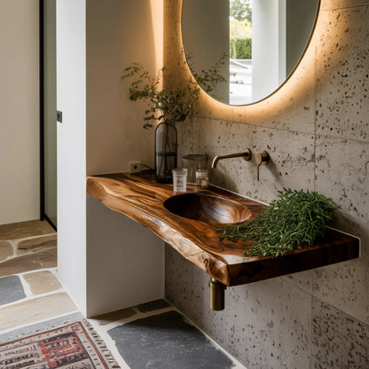 Sylvara Live Edge Solid Wood Floating Bathroom Vanity with Integrated Sink Lynnsnail