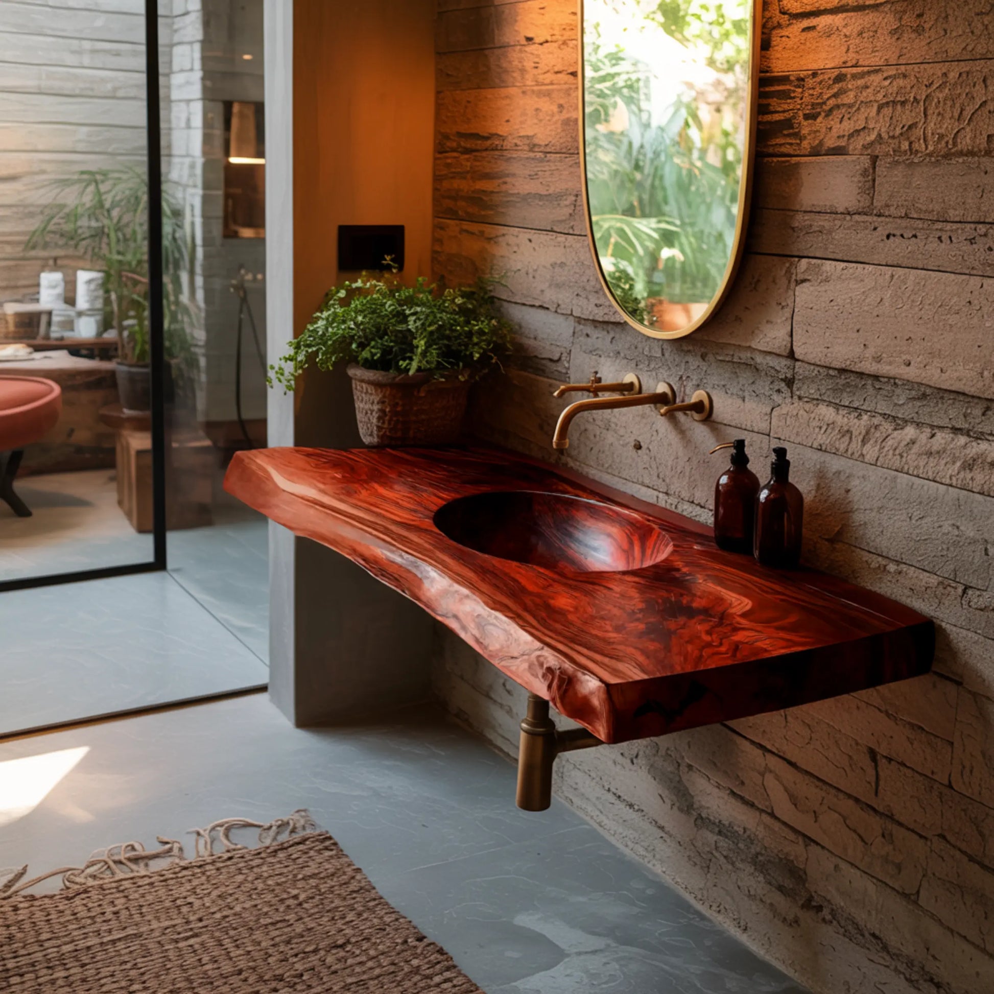 Sylvara Live Edge Solid Wood Floating Bathroom Vanity with Integrated Sink Lynnsnail