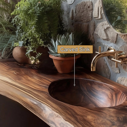 Sylvara Live Edge Solid Wood Floating Bathroom Vanity with Integrated Sink Lynnsnail