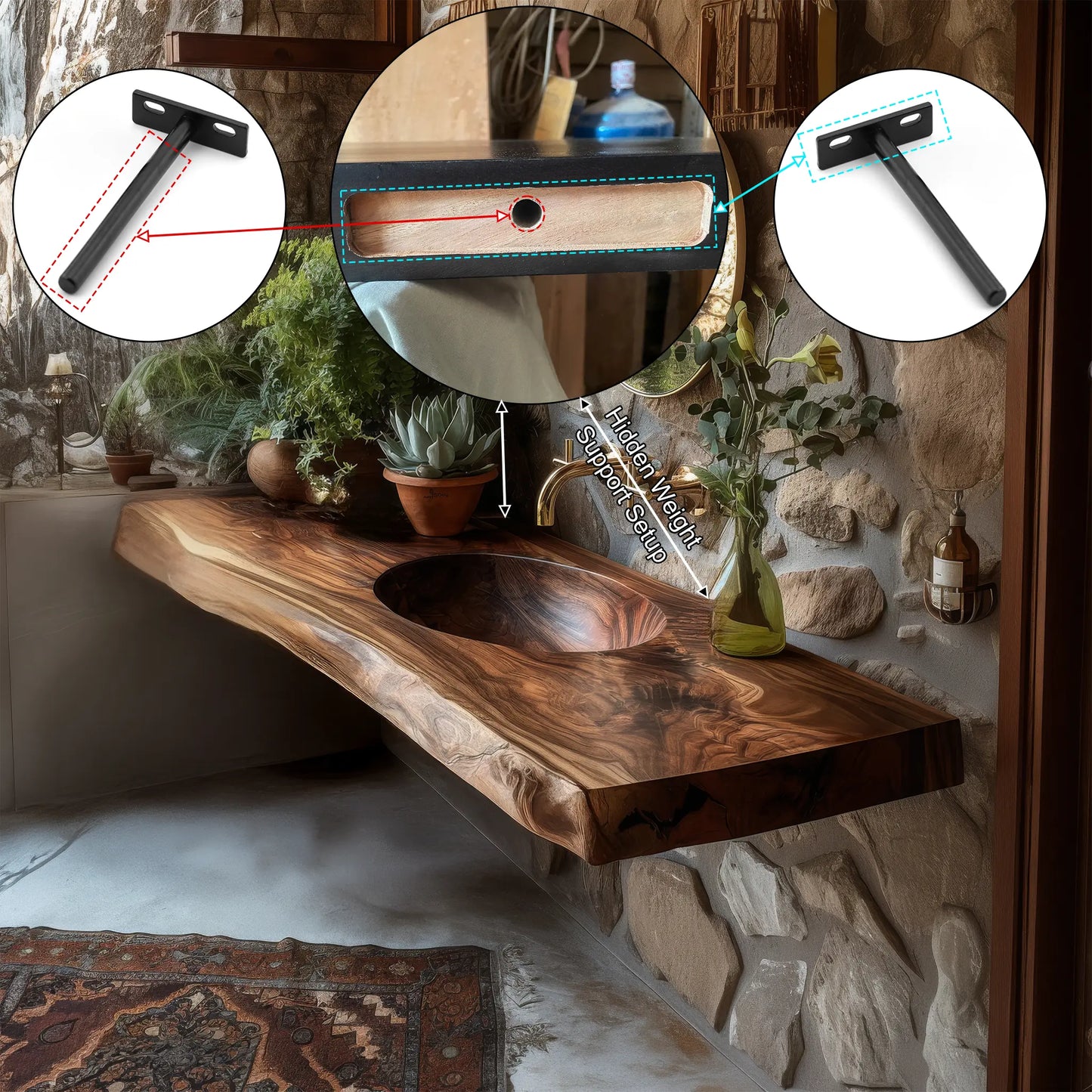 Sylvara Live Edge Solid Wood Floating Bathroom Vanity with Integrated Sink Lynnsnail