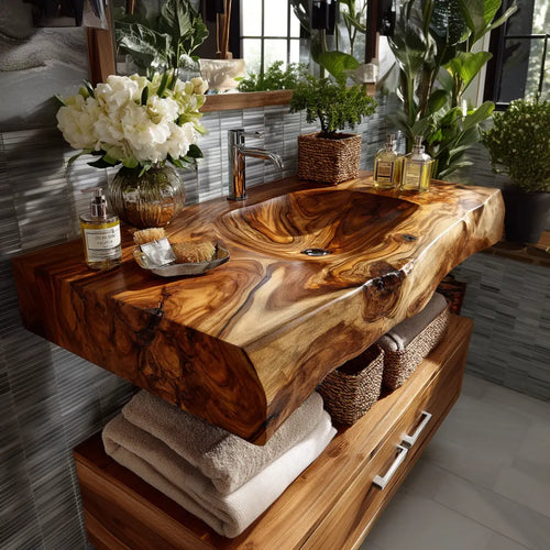 Talvera Live Edge Solid Wood Floating Bathroom Vanity with Integrated Sink SPA4834822 Lynnsnail