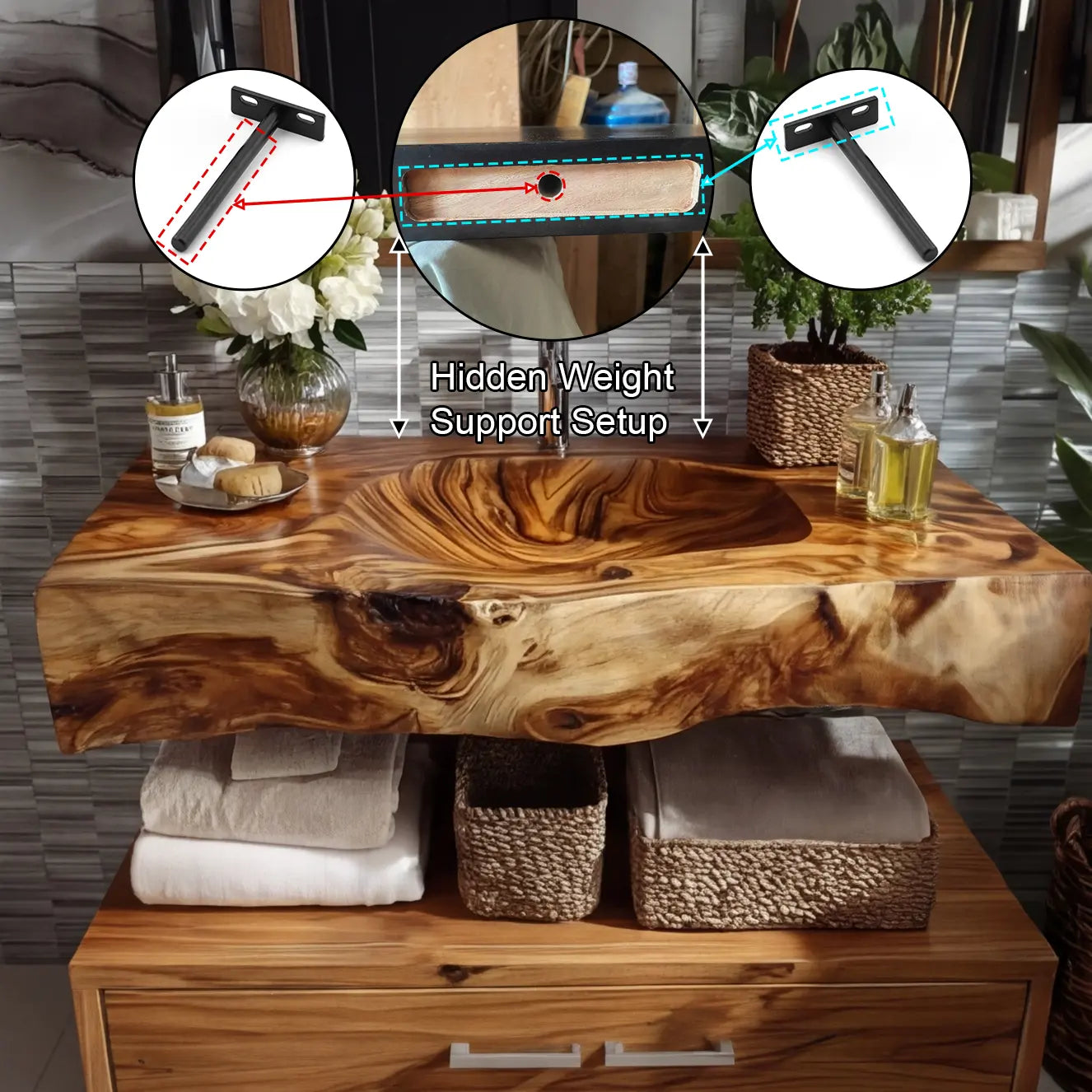 Talvera Live Edge Solid Wood Floating Bathroom Vanity with Integrated Sink SPA4834822 Lynnsnail
