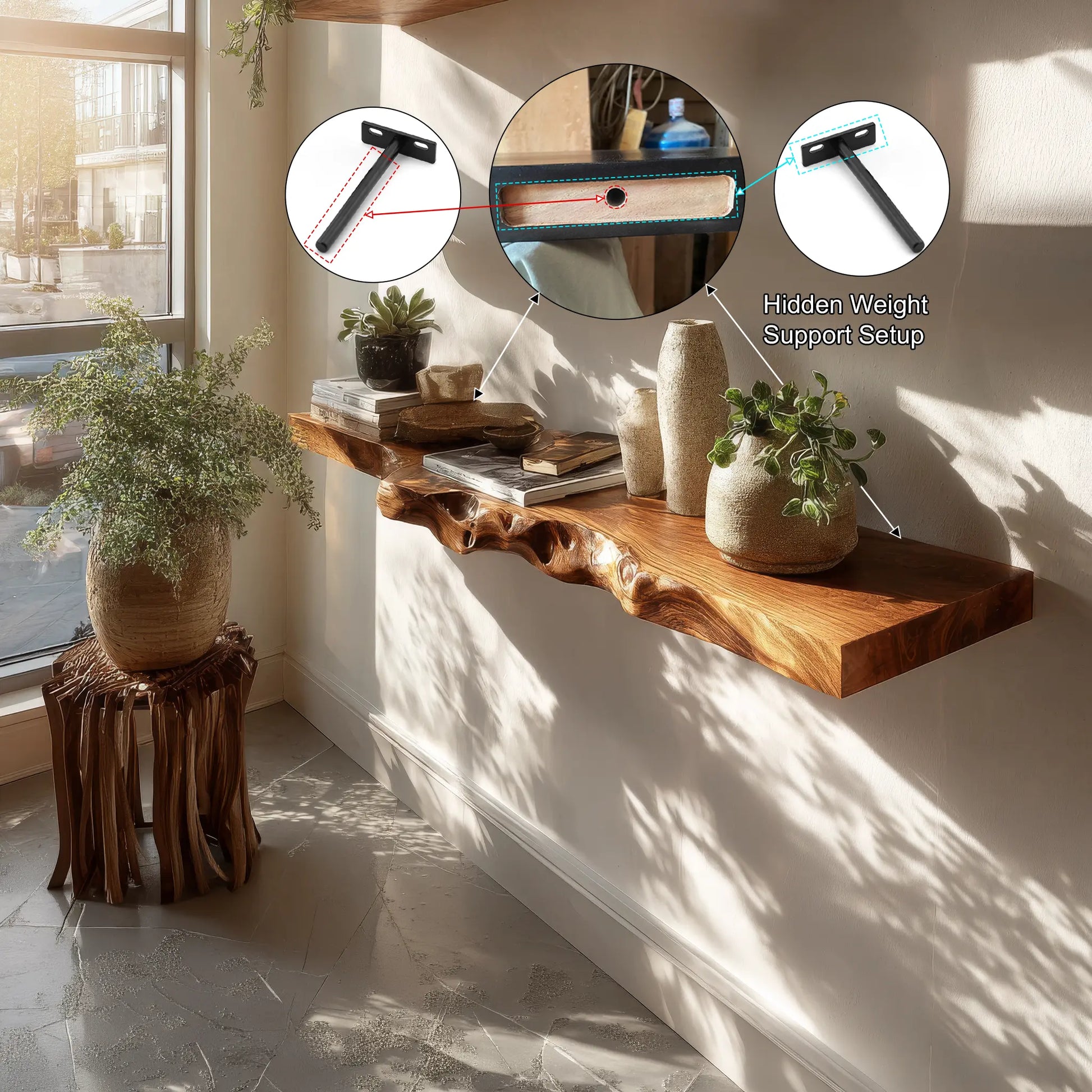 Talviro Live Edge Solid Wood Floating Shelf SPA283824 Lynnsnail