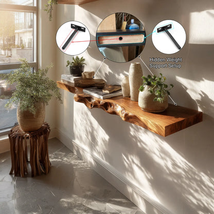 Talviro Live Edge Solid Wood Floating Shelf SPA283824 Lynnsnail