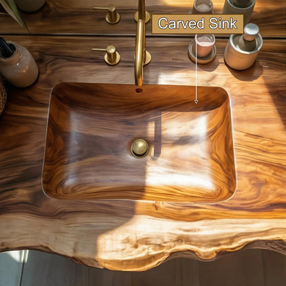 Thalorin Live Edge Solid Wood Floating Bathroom Vanity with Integrated Sink SPA426482 Lynnsnail