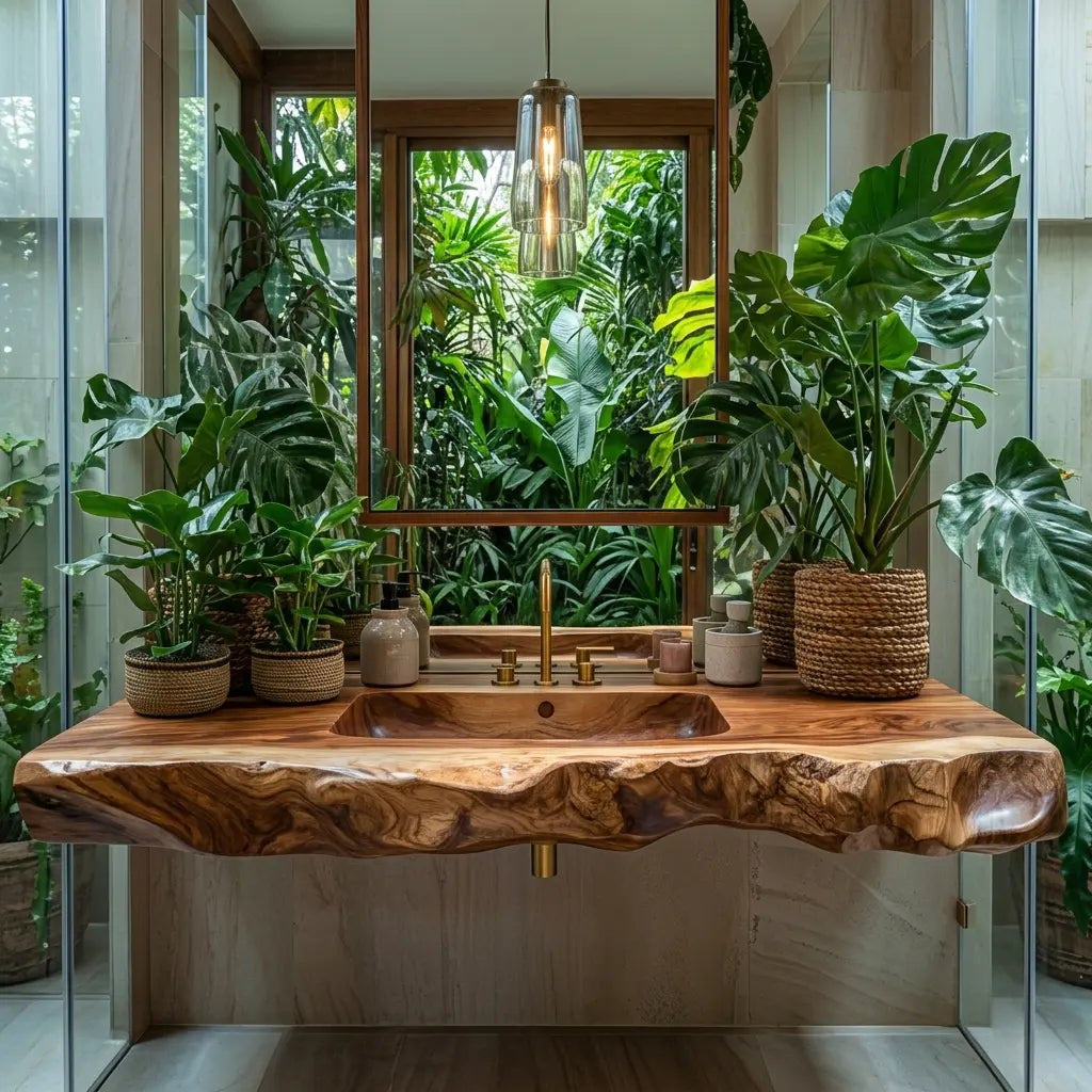 Thalorin Live Edge Solid Wood Floating Bathroom Vanity with Integrated Sink SPA426482 Lynnsnail