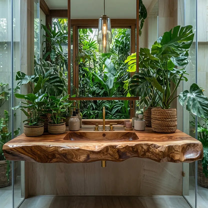 Thalorin Live Edge Solid Wood Floating Bathroom Vanity with Integrated Sink SPA426482 Lynnsnail