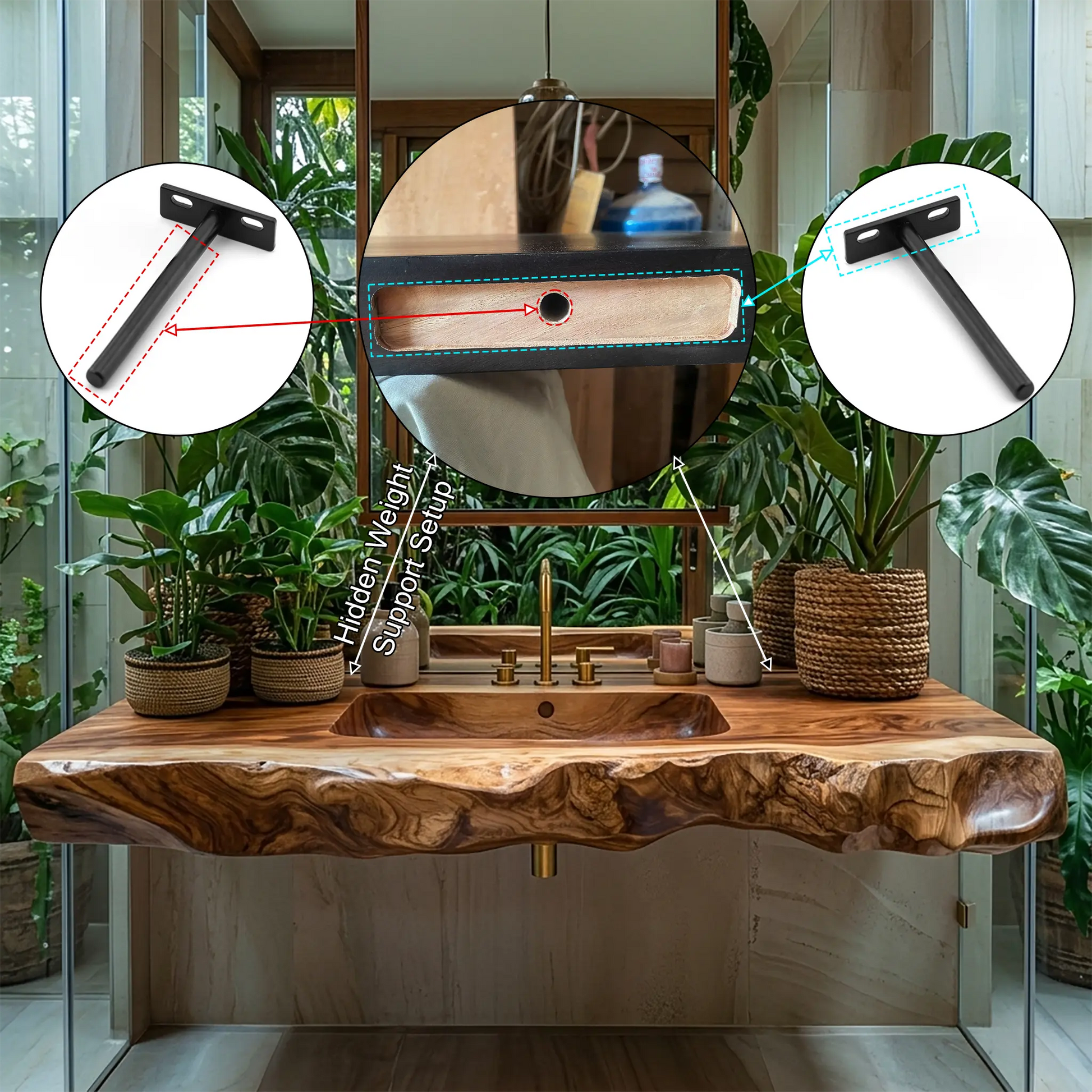 Thalorin Live Edge Solid Wood Floating Bathroom Vanity with Integrated Sink SPA426482 Lynnsnail