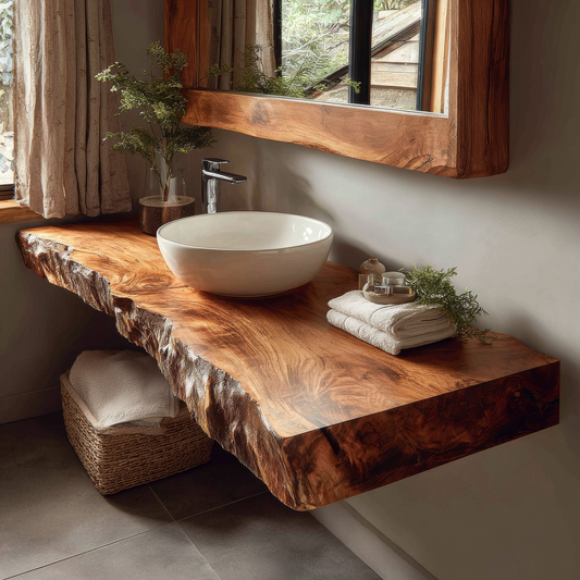 Thalric Live Edge Solid Wood Floating Bathroom Vanity
