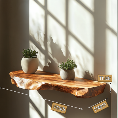 Thalric Live Edge Solid Wood Floating Shelf SPA203698