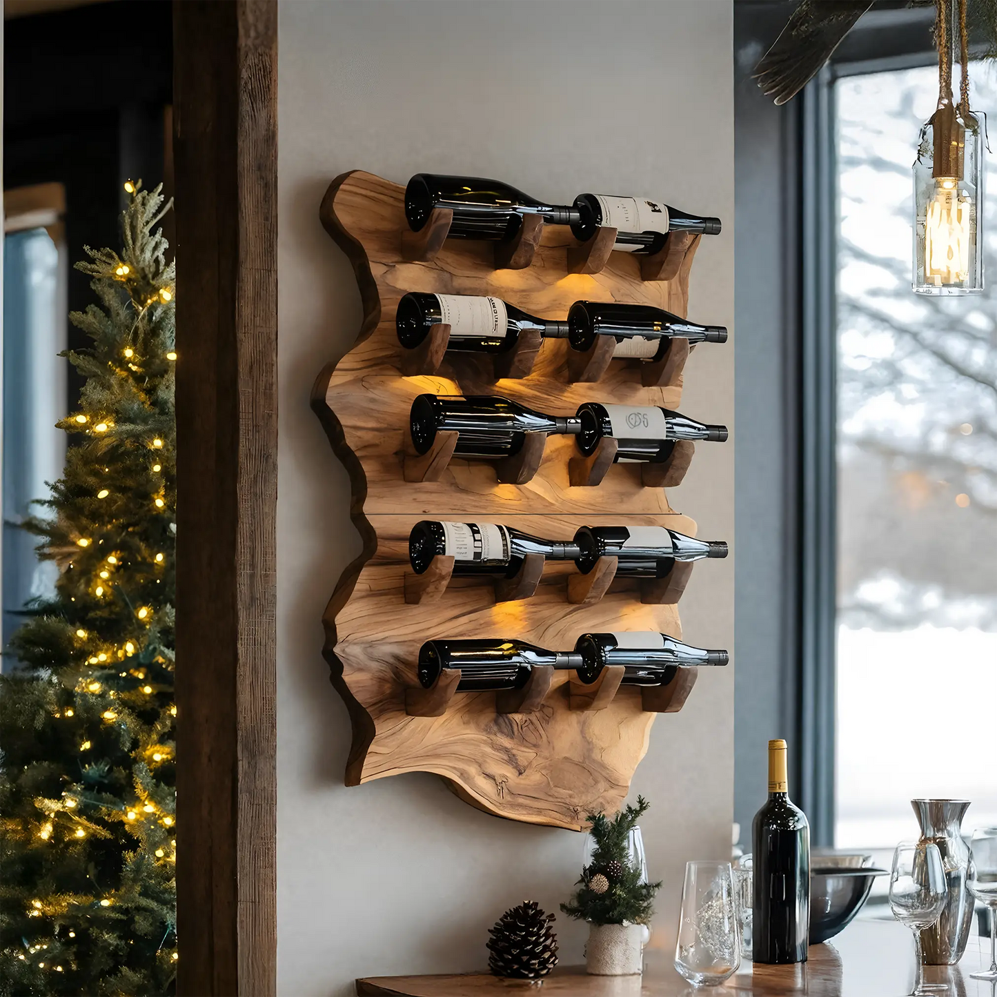 Farmhouse Wooden Live Edge Wine Holder For Furniture Decor Lynnsnail