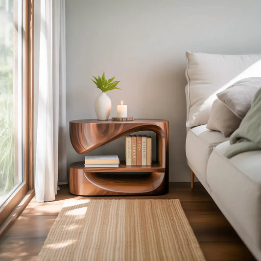 Modern Curved Nightstand With Open Shelf For Minimalist Rooms Lynnsnail