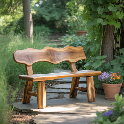 Rustic Garden Bench Live Edge Outdoor Seating For Patio Courtyard And Backyard Lynnsnail