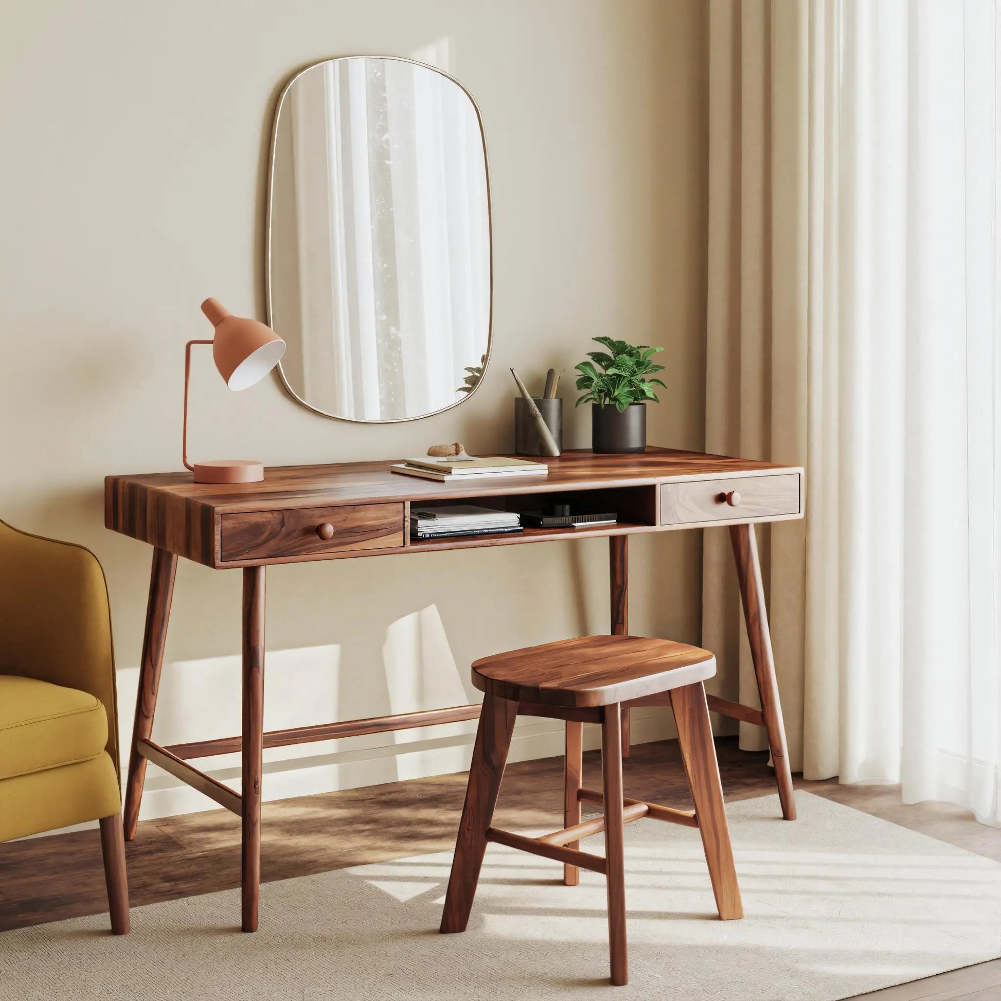 Mid Century Desk With Drawer For Home Office And Workspace Lynnsnail
