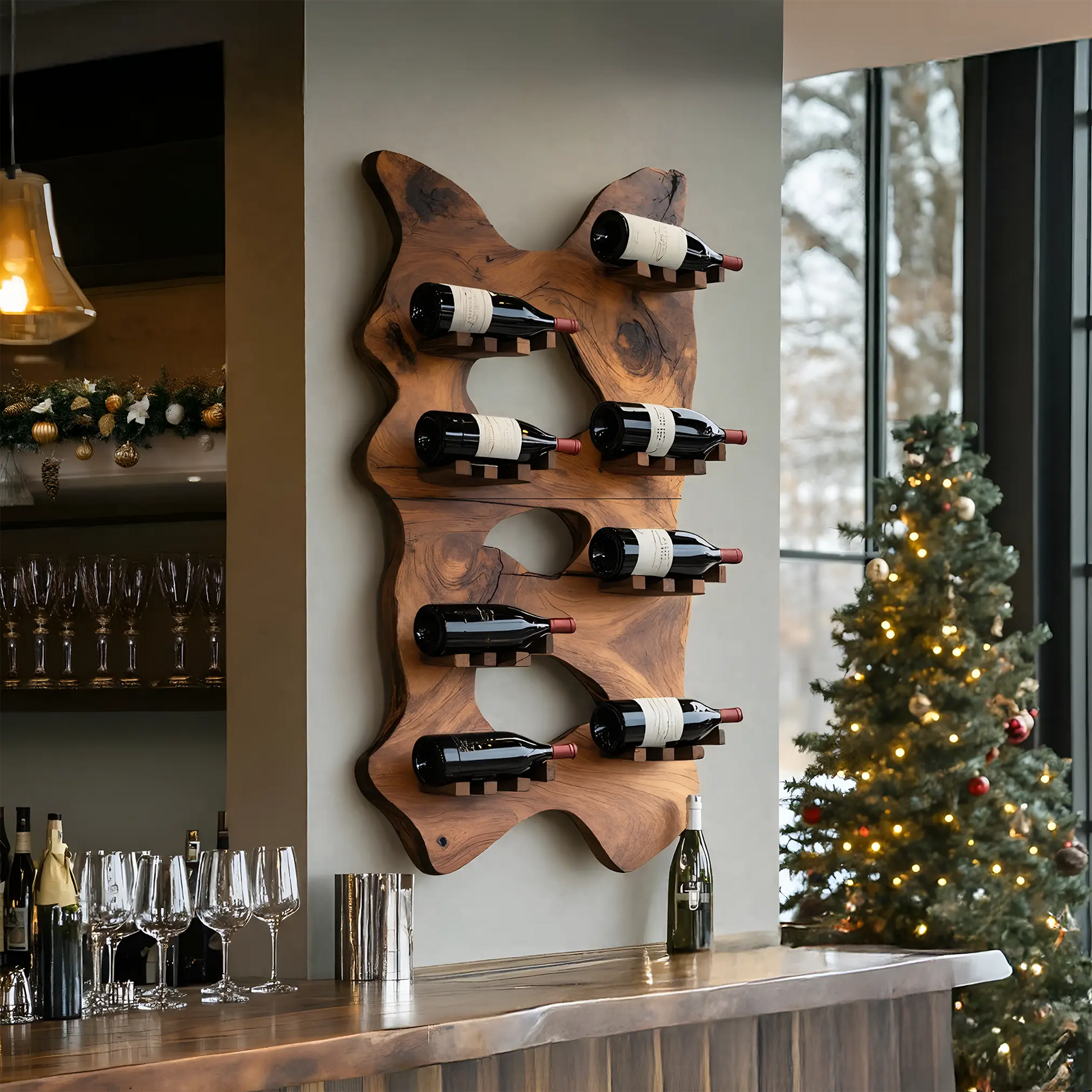 Mid Century Wooden Live Edge Wine Holder For Living Room Decor Lynnsnail