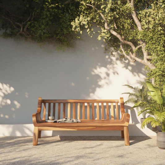 Contemporary Outdoor Wooden Bench With Curved Armrests For Garden Or Porch Lynnsnail