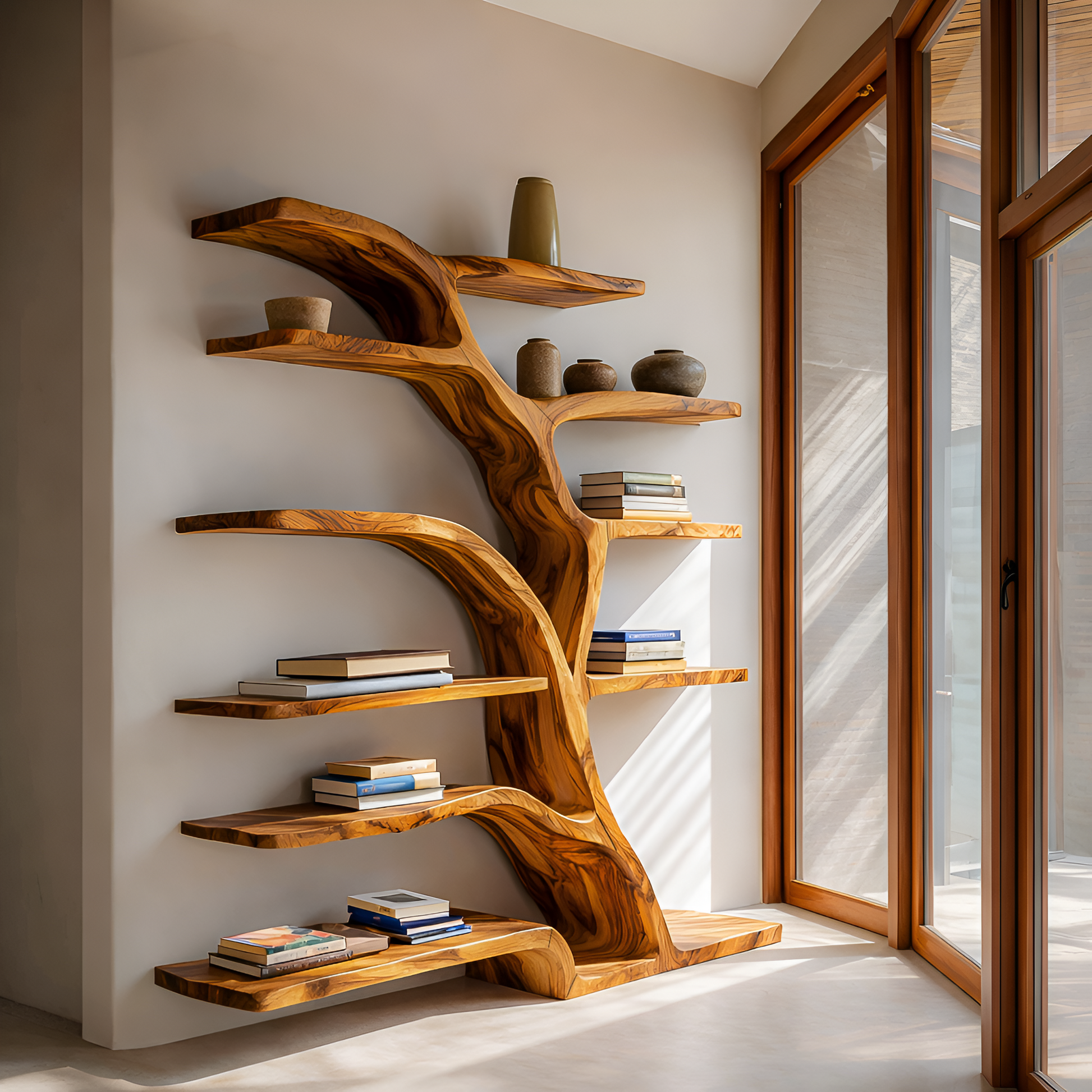 Modern Bookshelf Flowing Curved Design For Living Decor Lynnsnail