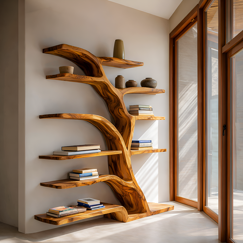 Modern Bookshelf Flowing Curved Design For Living Decor Lynnsnail