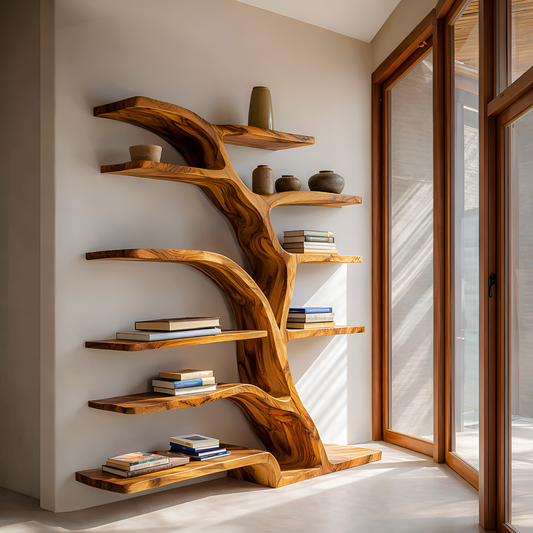 Modern Bookshelf Flowing Curved Design For Living Decor Lynnsnail