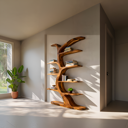 Modern Bookshelf Tree Inspired Curved Design For Living Room Lynnsnail