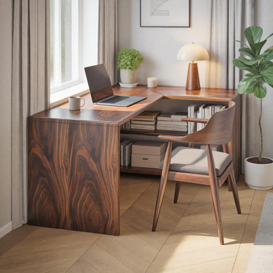 Modern L Shaped Wooden Desk With Bookshelf For Home Office Or Study Lynnsnail