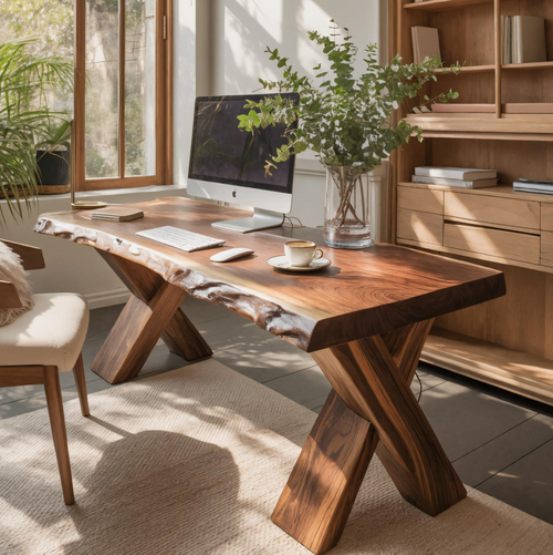 Live Edge Wooden Desk With X Legs For Rustic Home Office Or Studio Lynnsnail