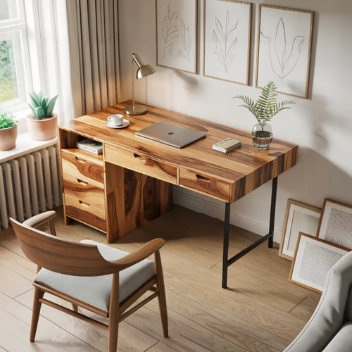 Modern Wooden Desk With Drawers For Home Office Or Study Lynnsnail