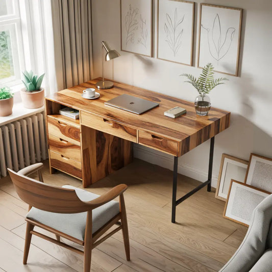 Modern Wooden Desk With Drawers For Home Office Or Study Lynnsnail