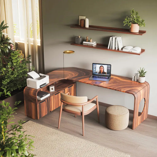 Modern L Shaped Wooden Desk With Rounded Corners For Executive Office Lynnsnail