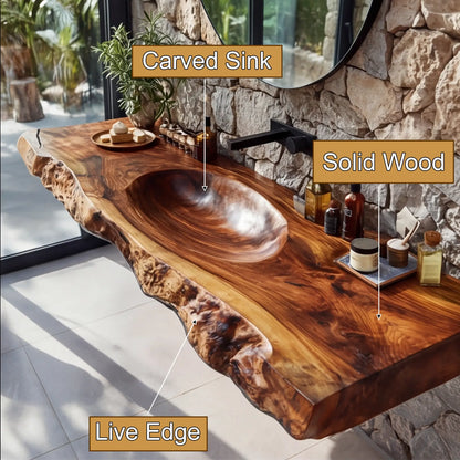 Torvyn Live Edge Solid Wood Floating Bathroom Vanity with Integrated Sink SPA365412 Lynnsnail