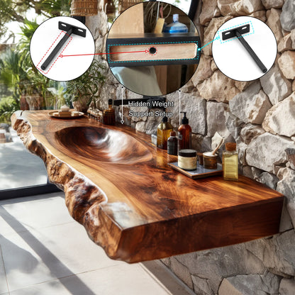 Torvyn Live Edge Solid Wood Floating Bathroom Vanity with Integrated Sink SPA365412 Lynnsnail