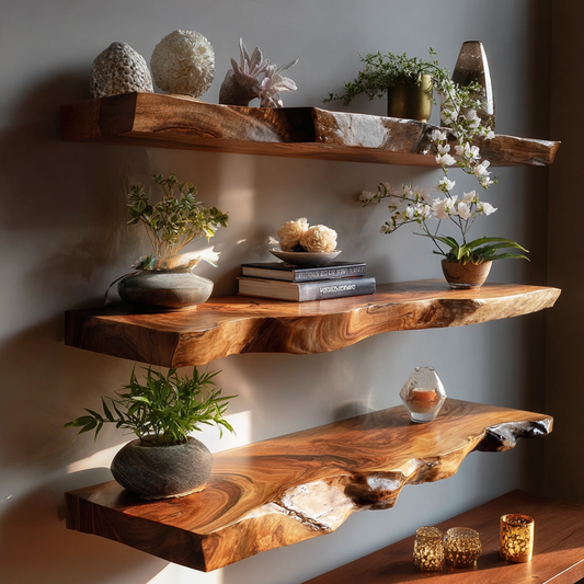 Trevion Live Edge Solid Wood Floating Shelf SPA625413