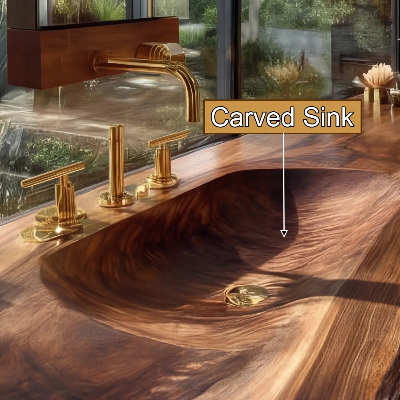 Valdren Sculpted Live Edge Solid Wood Floating Bathroom Vanity with Integrated Sink SPA354346 Lynnsnail