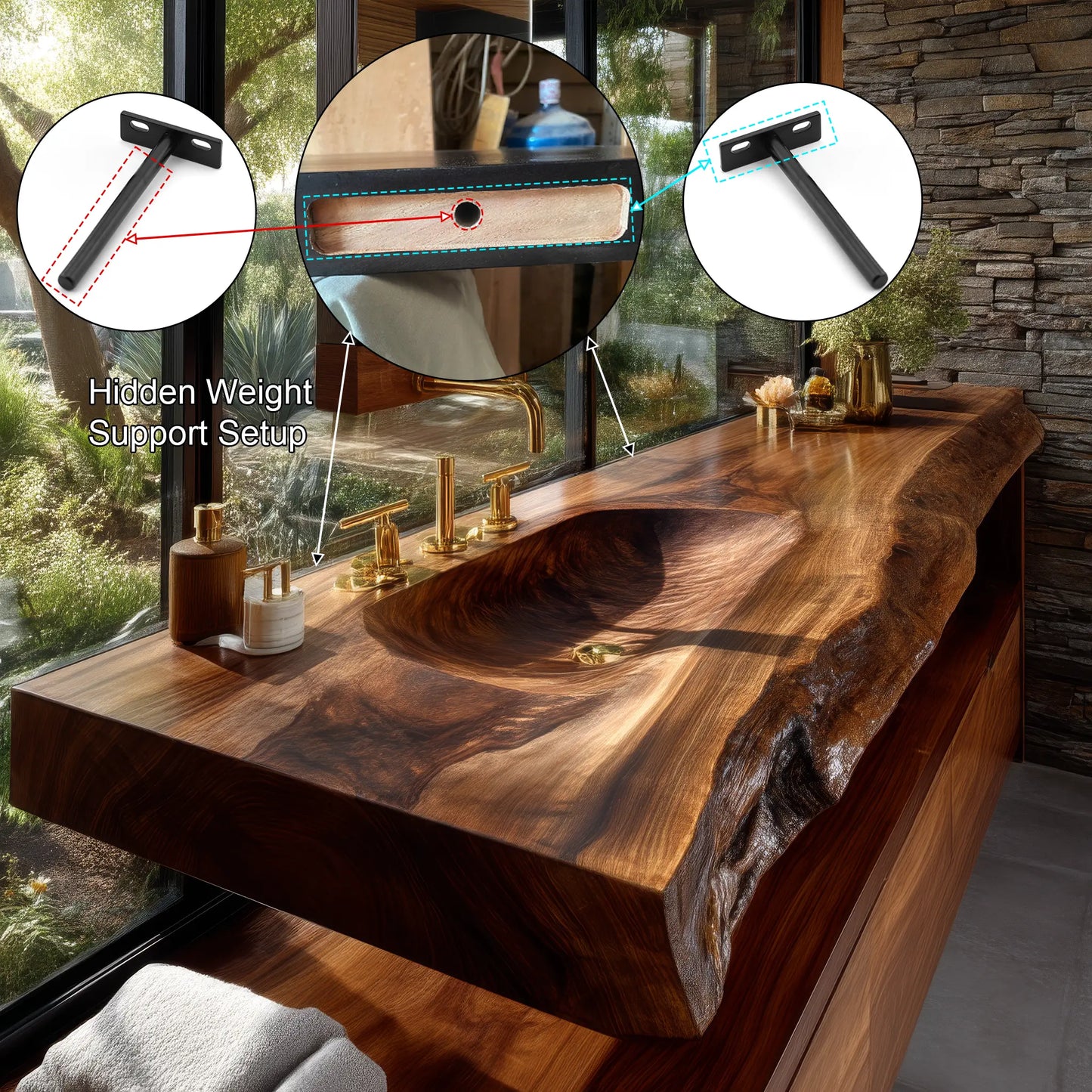 Valdren Sculpted Live Edge Solid Wood Floating Bathroom Vanity with Integrated Sink SPA354346 Lynnsnail