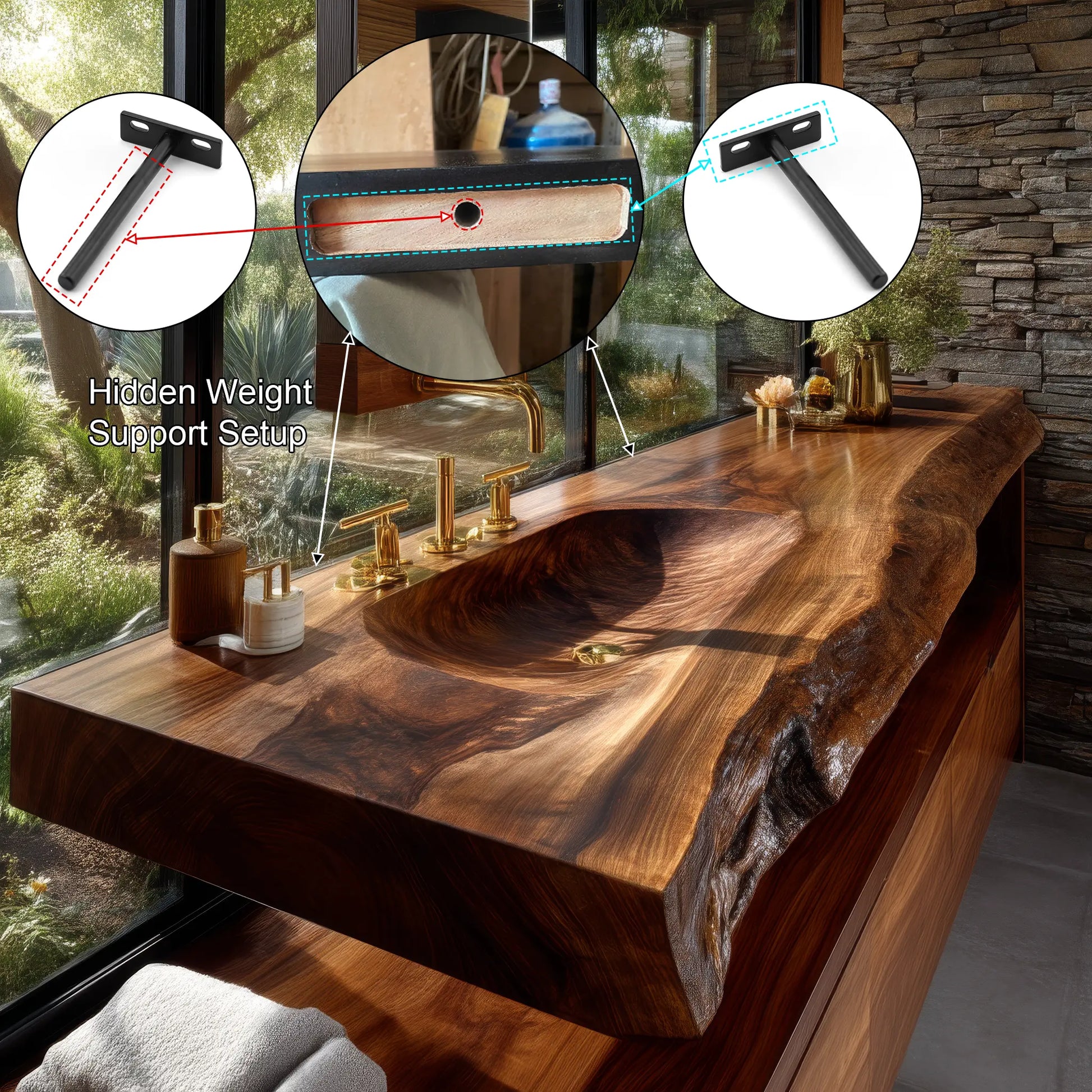 Valdren Sculpted Live Edge Solid Wood Floating Bathroom Vanity with Integrated Sink SPA354346 Lynnsnail