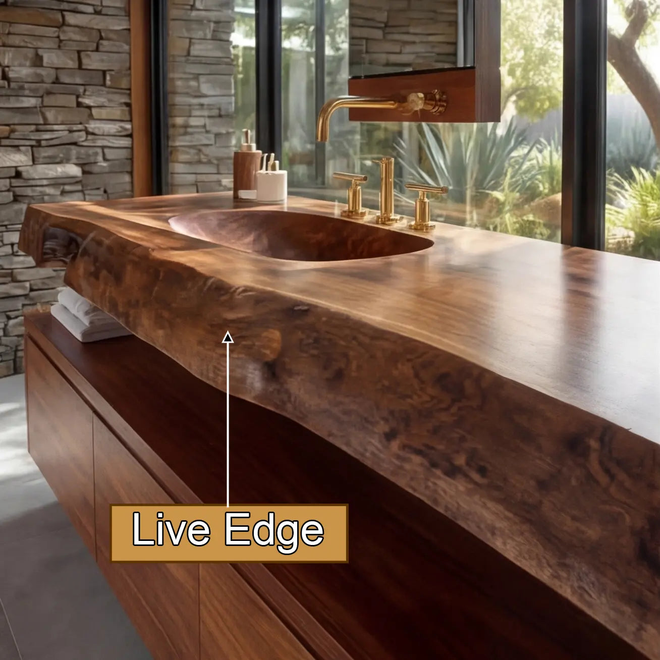 Valdren Sculpted Live Edge Solid Wood Floating Bathroom Vanity with Integrated Sink SPA354346 Lynnsnail