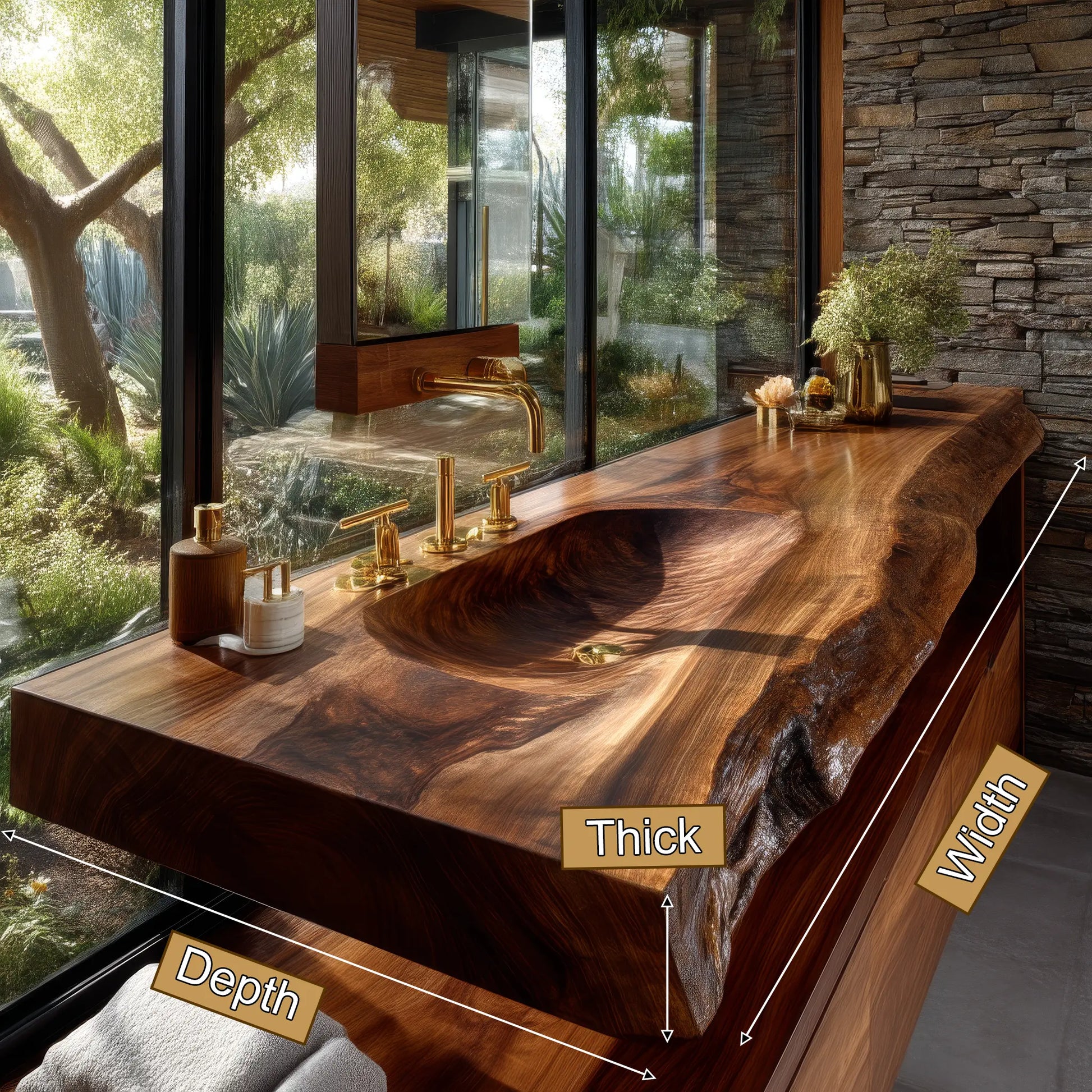 Valdren Sculpted Live Edge Solid Wood Floating Bathroom Vanity with Integrated Sink SPA354346 Lynnsnail