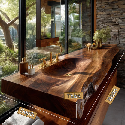 Valdren Sculpted Live Edge Solid Wood Floating Bathroom Vanity with Integrated Sink SPA354346 Lynnsnail